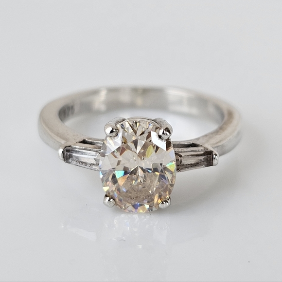 Estate Jewelry - Beautiful Strontium Titanate Ring Sterling Silver Rhodium Finish Size 7!